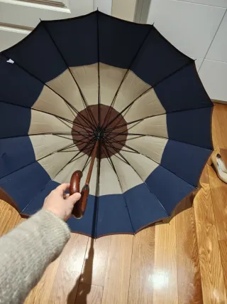 Paraguas automático azul y blanco