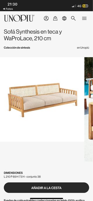 Sofá Synthesis Unopiù Teca y WaProLace 210cm