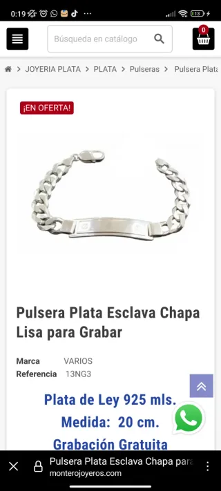 Pulsera Plata Esclava Chapa Lisa