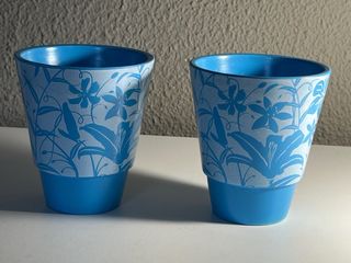 2 Macetas Decorativas Florales Azules