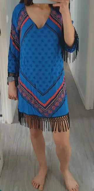 Vestido/Pareo Azul con Flecos