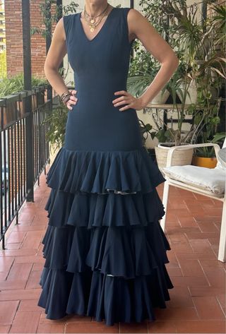 Traje Flamenca Azul y Naranja Talla S