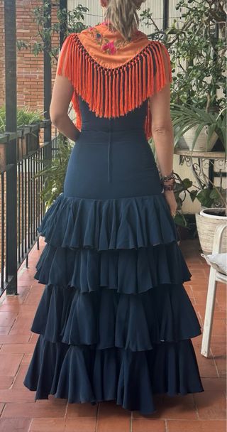 Traje Flamenca Azul y Naranja Talla S