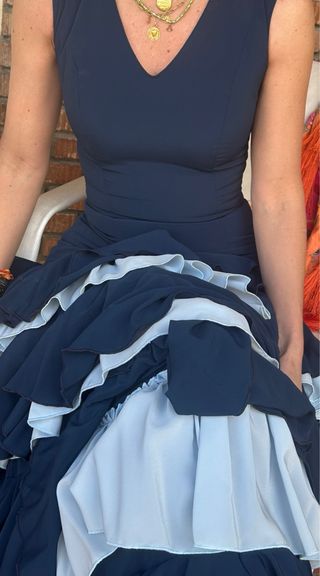 Traje Flamenca Azul y Naranja Talla S