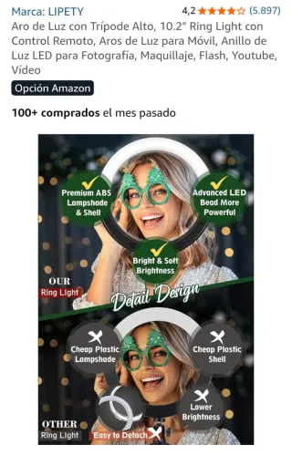 Aro de Luz LIPETY 10.2 con Trípode y Control