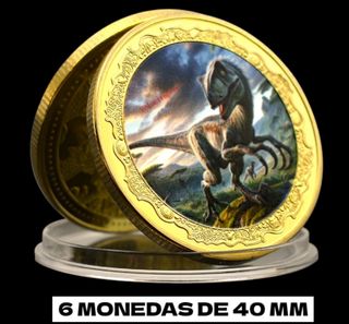 6 MONEDAS DE COLECCIÓN DE 40 MM DINOSAURIOS