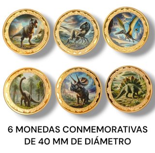 6 MONEDAS DE 40 MM + ESTUCHE "DINOSAURIOS"
