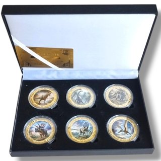 6 MONEDAS DE 40 MM + ESTUCHE "DINOSAURIOS"