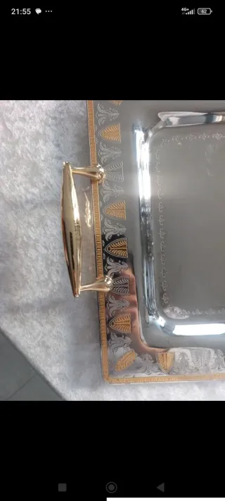 Vassoio acciaio decori oro, come nuovo