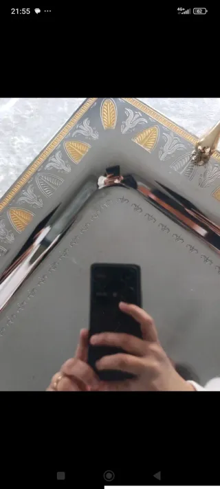 Vassoio acciaio decori oro, come nuovo