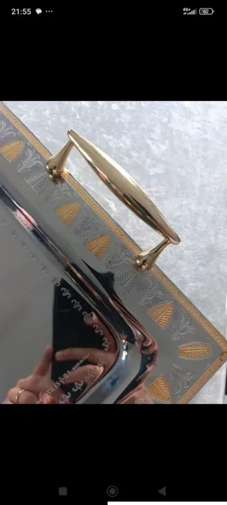 Vassoio acciaio decori oro, come nuovo