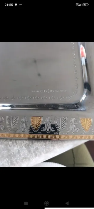 Vassoio acciaio decori oro, come nuovo