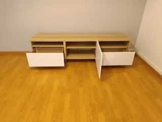 Mueble TV madera y blanco