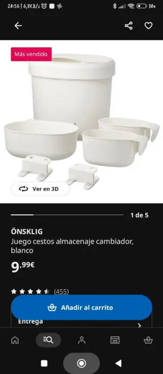 Juego cestos almacenaje y cambiador con funda