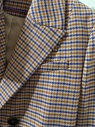 Americana cuadros azul y marrón