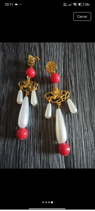 Pendientes Flamenca Fiesta Dorados y Rojos