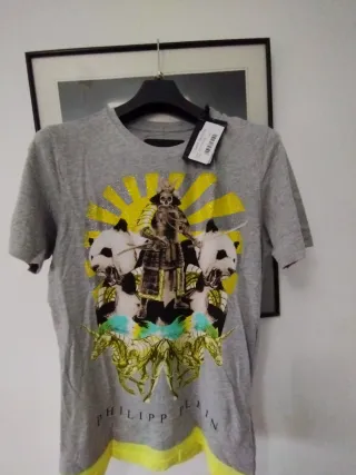 Camiseta Philipp Plein Samurai Gris y Amarillo