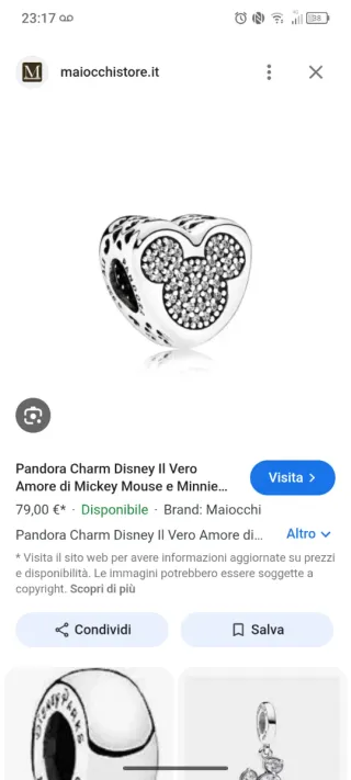 Pandora Charm Cuore Topolino Disney Zirconia argen
