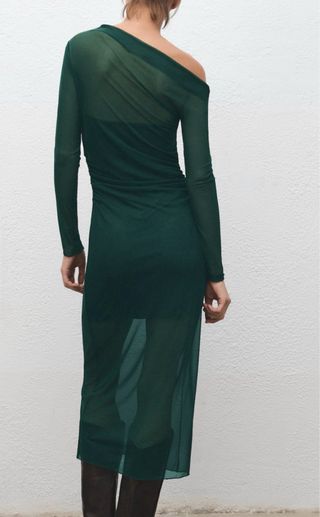 Vestido Mango midi asimétrico verde