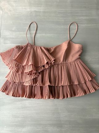 Top Zara volantes plisados rosa palo Talla XS