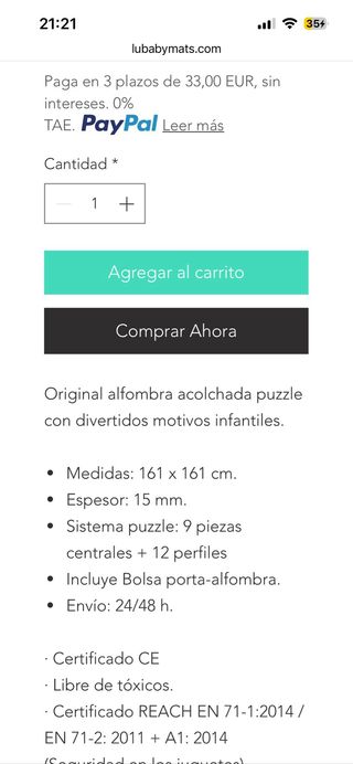 Alfombra puzzle bebé infantil