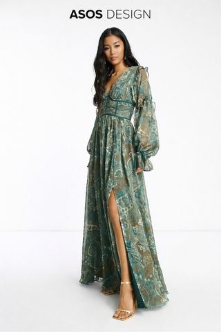 Vestido ASOS DESIGN verde estampado paisley