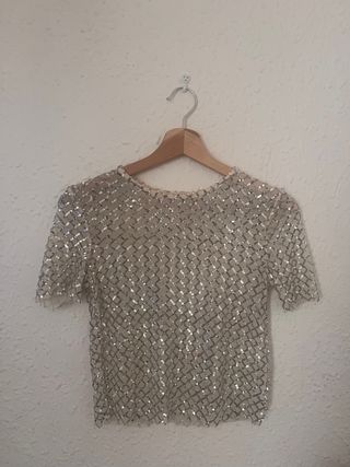 Camiseta de brillos plateada
