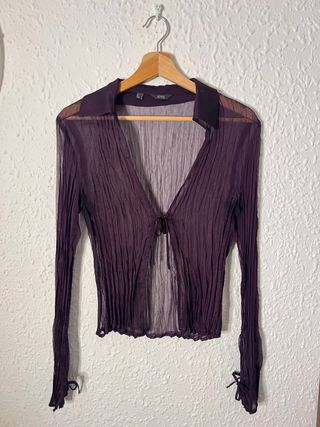 Blusa Mango Transparente Morada Talla Única