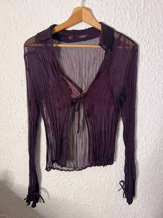 Blusa Mango Transparente Morada Talla Única