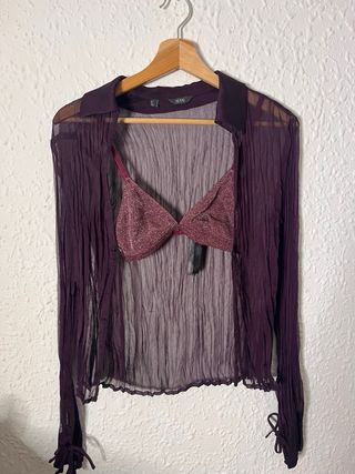 Blusa Mango Transparente Morada Talla Única
