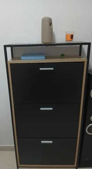 Zapatera 3 Niveles Negra y Madera