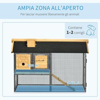 Conejera de Madera de Abeto y Acero de 2 Niveles, Jaula para Conejos con Bandeja Extraíble y Área de Carrera, 120X55.5X80 Cm, Amarilla y Negra