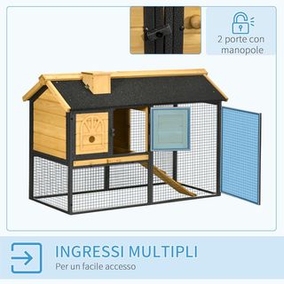 Conejera de Madera de Abeto y Acero de 2 Niveles, Jaula para Conejos con Bandeja Extraíble y Área de Carrera, 120X55.5X80 Cm, Amarilla y Negra