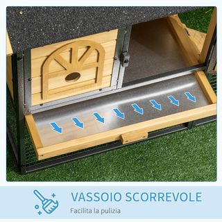 Conejera de Madera de Abeto y Acero de 2 Niveles, Jaula para Conejos con Bandeja Extraíble y Área de Carrera, 120X55.5X80 Cm, Amarilla y Negra