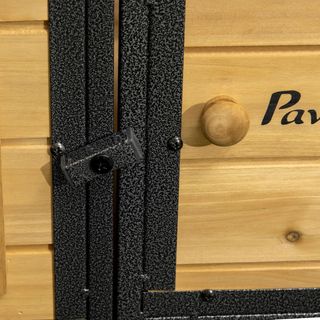 Conejera de Madera de Abeto y Acero de 2 Niveles, Jaula para Conejos con Bandeja Extraíble y Área de Carrera, 120X55.5X80 Cm, Amarilla y Negra