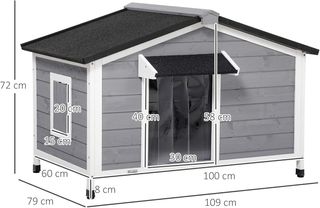 Caseta para Perros de Tamaño Pequeño y Medio en Madera de Abeto, Diseño Elevado con Toldo Protector, 2 Ventanas y Fondo Extraíble, 109X79X72 Cm