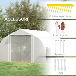 Invernadero de Jardín 4X3M, Invernadero de Túnel con Cubierta de PE y Paredes Enrollables, Puerta y 8 Ventanas de Red, Incluye Etiquetas y Guantes, Blanco