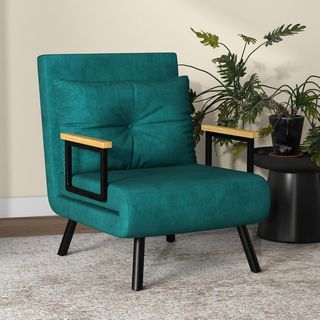 Sillón Cama 4 en 1, Sillón Plegable Con Respaldo Regulable en 5 Posiciones, Sofá Cama Con Cojín, Asiento Acolchado, en Terciopelo para Casa y Oficina, 63X73X81 Cm, Verde