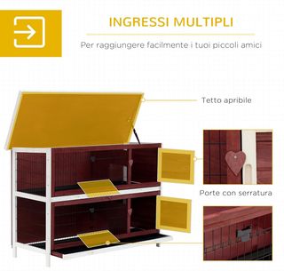 Conejera Exterior de Madera, Jaula para Conejos, Cobayas y Roedores Impermeable 136.4X50X93Cm Marrón