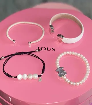 Conjunto 4 Pulseras Tous Oso Perlas Plata