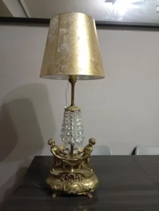 Antigua Lámpara Cristal y Bronce