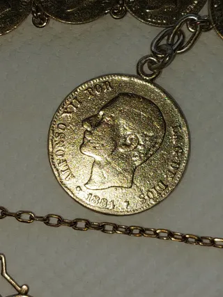 Pulsera monedas plata baño oro Alfonso XII