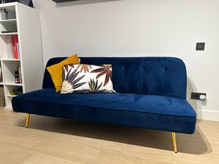 Sofá Cama Azul Terciopelo