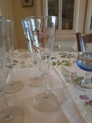 5 Calici Vetro Foglie Oro anni 80