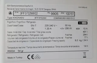 Frigorífico Balay No Frost 186x70cm