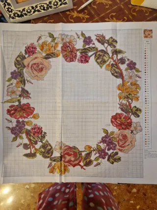 Mantel blanco cañamazo sin terminar  2m×1,50cm