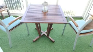 Mesa y 2 Sillas Terraza Madera y Metal