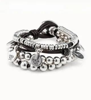 Pulsera Uno de 50 Cuero y Plata