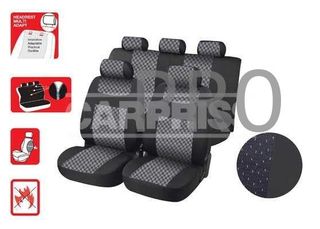 FUNDAS ASIENTO 11PIEZAS ANNECY NEGRO/MOTAS BLANCAS
