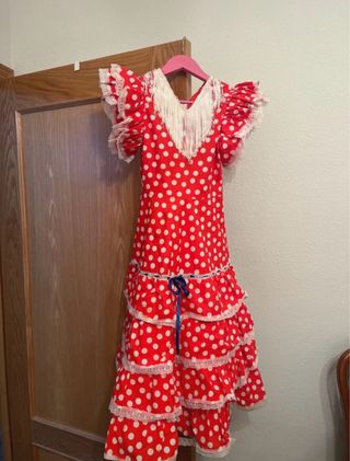 Vestido Flamenca Niña Rojo Lunares. Talla 9 años